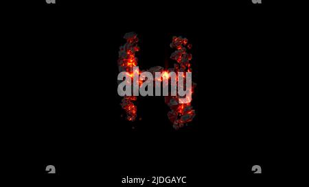 letter H made of very hot lava rocks on black, isolated - object 3D illustration Stock Photo