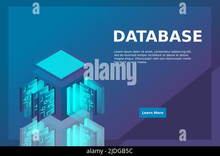 Data center isometric icon, database and cloud data storage concept, PCB slot, server room, cloud computing, 3d vector illustration. Stock Vector
