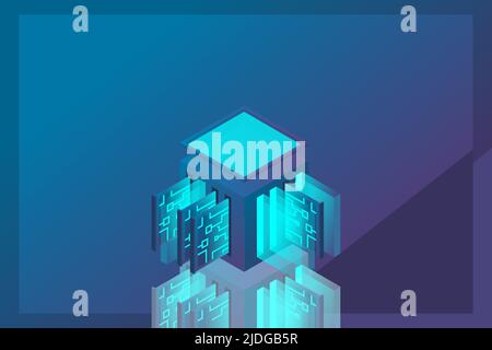 Data center isometric icon, database and cloud data storage concept, PCB slot, server room, cloud computing, 3d vector illustration. Stock Vector