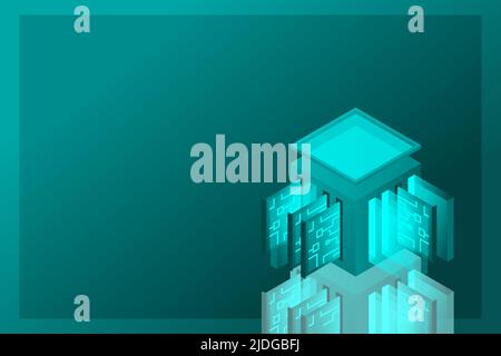 Data center isometric icon, database and cloud data storage concept, PCB slot, server room, cloud computing, 3d vector illustration. Stock Vector