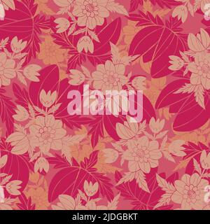 Shocking pink floral complex seamless pattern background. For packaging projects, textile, fashion fabric, interior, decor, wrapping and scrapbooking Stock Vector