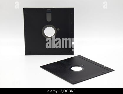 Vintage Floppy Disk 5.25 inch. Retro storage technology on white background. Stock Photo