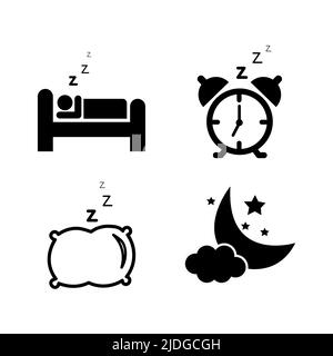 Flat sleep icon set isolated on white background Stock Vector