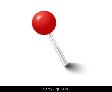 Red pins tacks flags. Attach buttons on needles, pinned office thumbtack. Vector illustration. Stock Vector