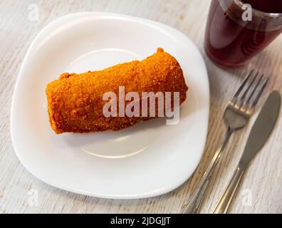 Polish beetroot soup with croquette Stock Photo