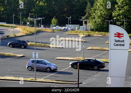 A general view the car park at Telford Central Station in Shropshire, as members of the Rail, Maritime and Transport union begin their nationwide strike in a bitter dispute over pay, jobs and conditions. Picture date: Tuesday June 21, 2022. Stock Photo