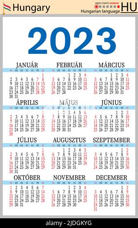 Hungarian vertical pocket calendar for 2023 (two thousand twenty three