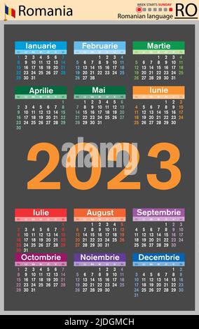 Romanian vertical pocket calendar for 2023 (two thousand twenty three