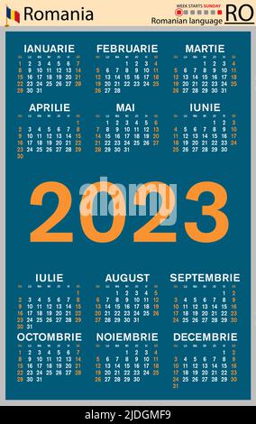 Romanian vertical pocket calendar for 2023 (two thousand twenty three