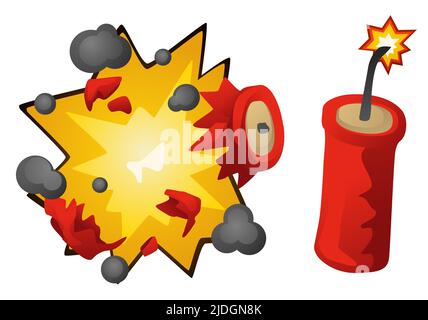 Dynamite stick explode cartoon color vector illustration, horizontal, over white, isolated Stock Vector