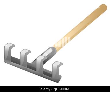 Rake simple lying cartoon color vector illustration, horizontal, over white, isolated Stock Vector