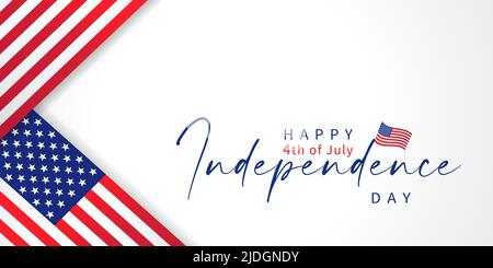 Happy fourth July, holiday in USA Independence day white poster. 4th of July - American banner with United States flag. Patriotic vector calligraphy Stock Vector