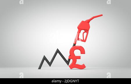 Petrol price rising. Petrol pump graph chart with pound sterling currency. 3D Rendering Stock Photo