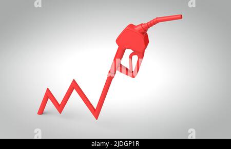 Rising fuel costs. Petrol pump rising chart. 3D Rendering Stock Photo