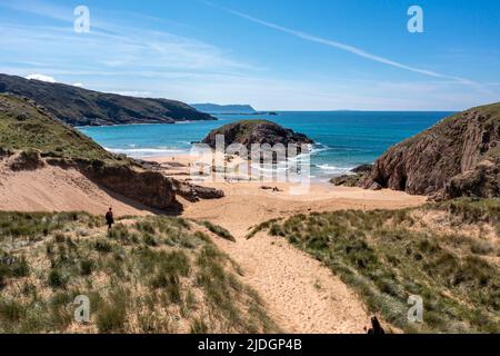 Aerial view of the Murder Hole beach, officially called Boyeghether Bay in County Donegal, Ireland. Stock Photo