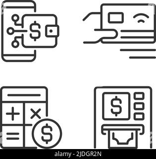 Cash flow activities pixel perfect linear icons set Stock Vector