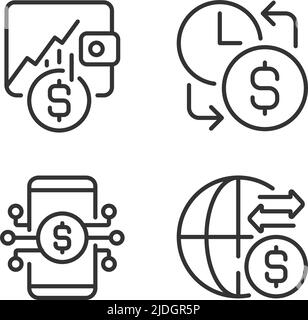 Daily cash flow pixel perfect linear icons set Stock Vector