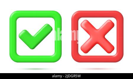 3D Right and Wrong Button in Square Shape. Stock Vector