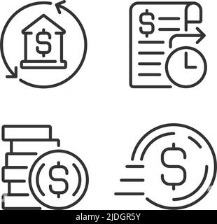 Business banking services pixel perfect linear icons set Stock Vector