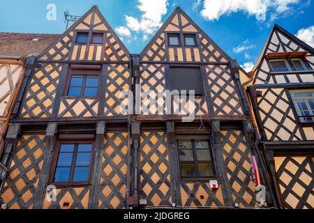 Bourges half-timbered houses, department of Cher, Centre-Val de Loire, France. Bourges is a city in central France, famous for its half-timbered house Stock Photo