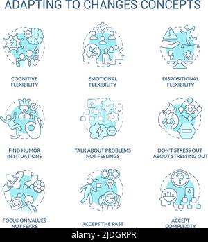 Adapting to changes turquoise concept icons set Stock Vector
