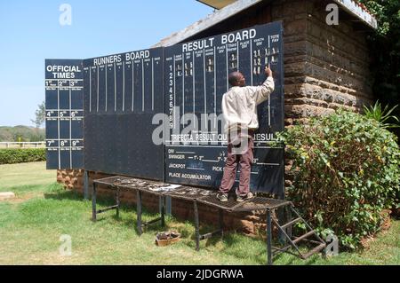 The result board at, Ngong Racecourse, Ngong Road, Nairobi, Kenya.  1 Mar 2015 Stock Photo