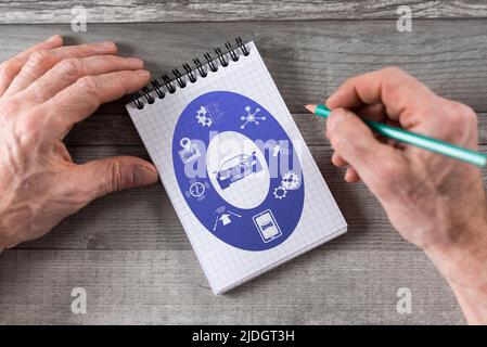 Driverless car concept drawn on a notepad Stock Photo