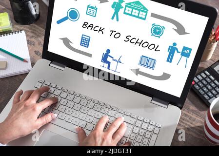 Back to school concept shown on a laptop screen Stock Photo