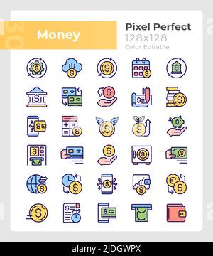 Money pixel perfect RGB color icons set Stock Vector
