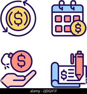 Transactions and payments pixel perfect RGB color icons set Stock Vector