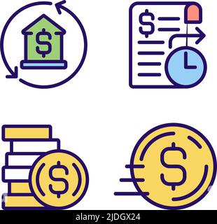Business banking services pixel perfect RGB color icons set Stock Vector
