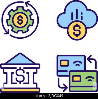 Financial services pixel perfect RGB color icons set Stock Vector