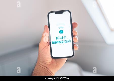 No Wi-Fi Network found message on smartphone device, selective focus Stock Photo