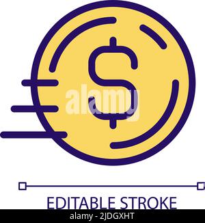 Coin in motion pixel perfect RGB color icon Stock Vector