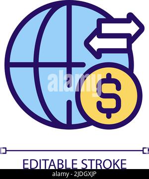 International money transfer pixel perfect RGB color icon Stock Vector