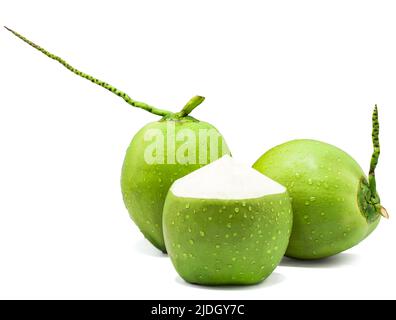 water drop green coconut isolated on white background with clipping path Stock Photo