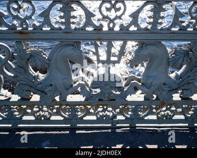 detail of railing of Annunciation Bridge across Great Neva river in St Petersburg city, Russia on sunny May day Stock Photo