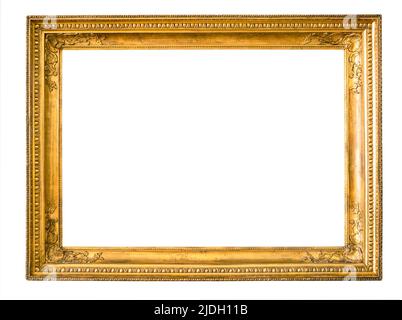 blank horizontal old ornamental golden picture frame cutout on white background Stock Photo