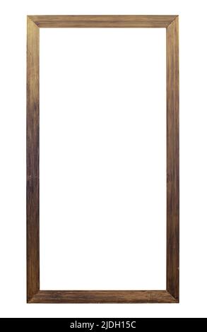 blank vertical narrow brown picture frame cutout on white background Stock Photo