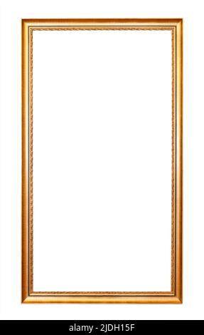 blank tall narrow old golden picture frame cutout on white background Stock Photo