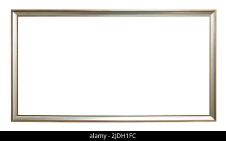 blank panoramic narrow silver wooden picture frame cutout on white background Stock Photo