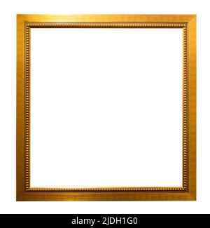 blank square flat golden wooden picture frame cutout on white background Stock Photo