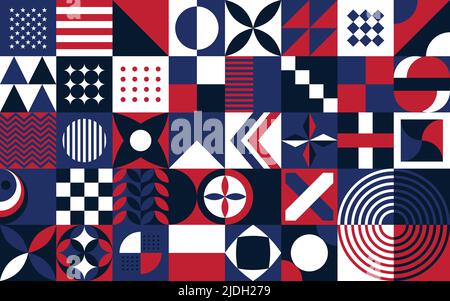 Happy 4th of July Abstract Independence Day Background. Freedom Day Annual American holiday celebration poster. Horizontal banner vector illustration. Stock Vector