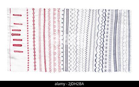 sewing machine stitch patterns cutout on white background Stock Photo