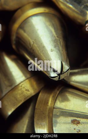 Collection of tin and brass cake icing nozzles Stock Photo