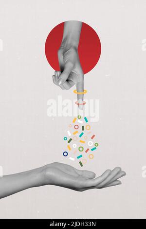 Exclusive minimal magazine sketch collage of arm palm catching things falling finger isolated drawing pastel background Stock Photo