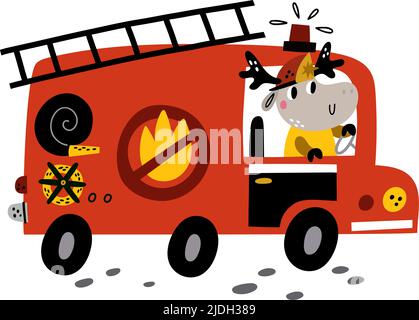 Vector fire engine truck. Funny transportation for kids. Cute vehicle.  Special transport icon isolated on white background Stock Vector Image &  Art - Alamy
