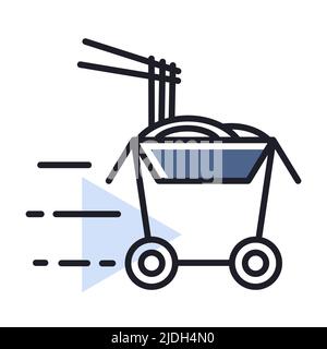 Wheeled wok box vector isolated icon. Delivery sign. Graph symbol for cooking web site and apps design, logo, app, UI Stock Vector