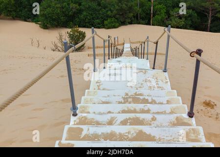 Concrete stairs at the sand . Staircase of Dune du Pilat Stock Photo