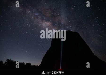 (220621) -- VIENTIANE, June 21, 2022 (Xinhua) -- Photo taken on June 18, 2022 shows the Milky Way seen from Muang Fueng, a rising tourist town some 100 km north of Lao capital Vientiane. (Photo by Kaikeo Saiyasane/Xinhua) Stock Photo